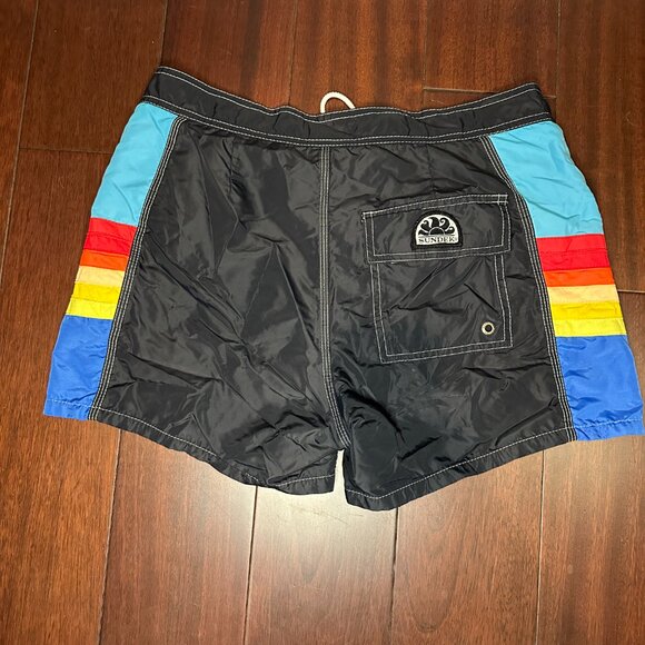 Sundek Men’s Swim Shorts – Size Small (28–30) Black with Rainbow Stripe | 8/10 - Picture 6 of 13